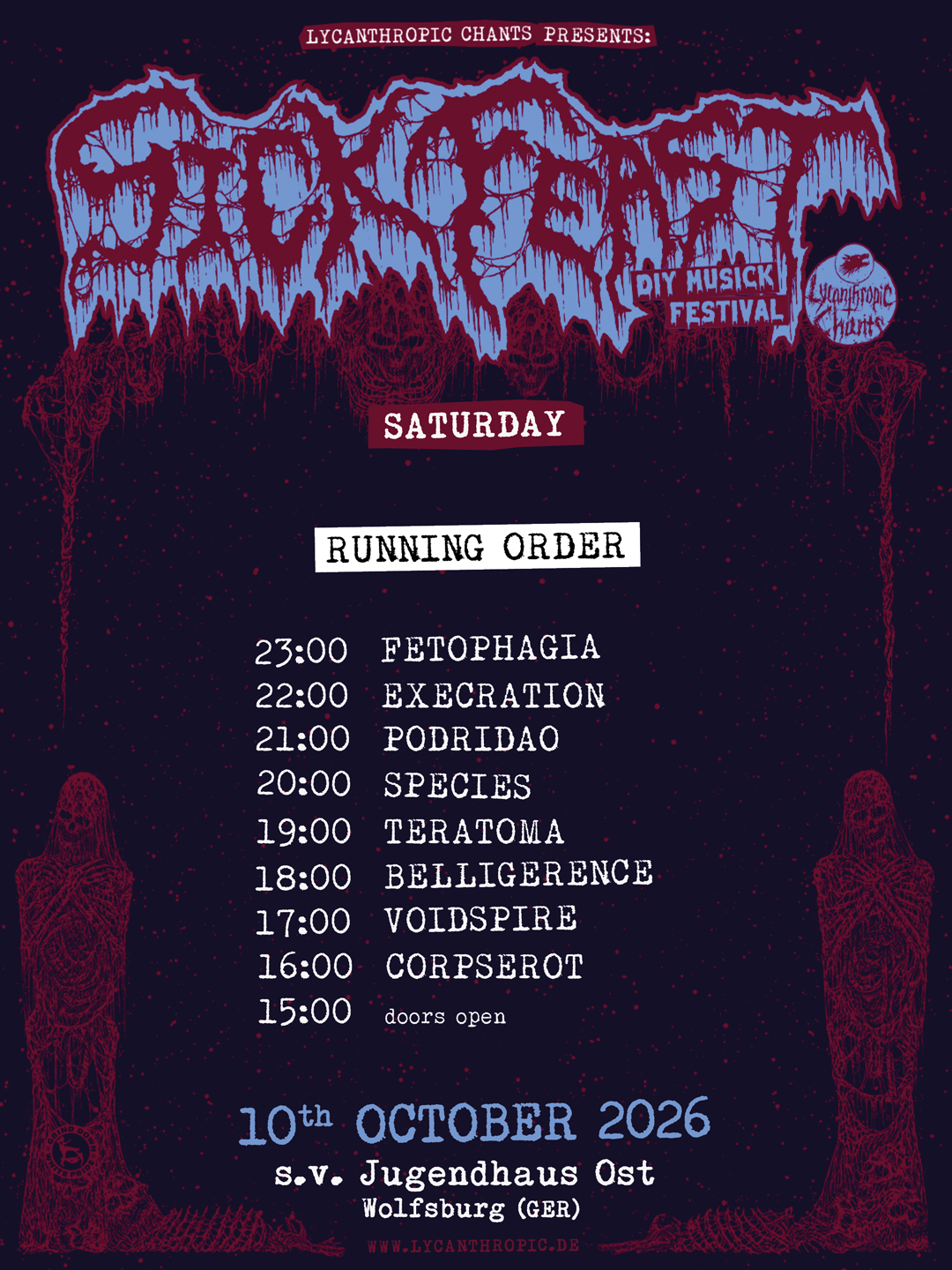 Running Order für Sick Feast 2026 am Samstag im Jugendhaus Ost Wolfsburg